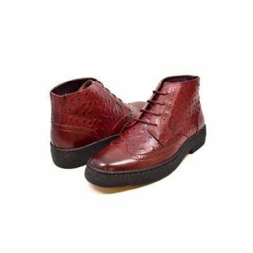 British Walkers Playboy Wingtip Men s Burgundy Ostrich Leather High Tops Boots Fashion