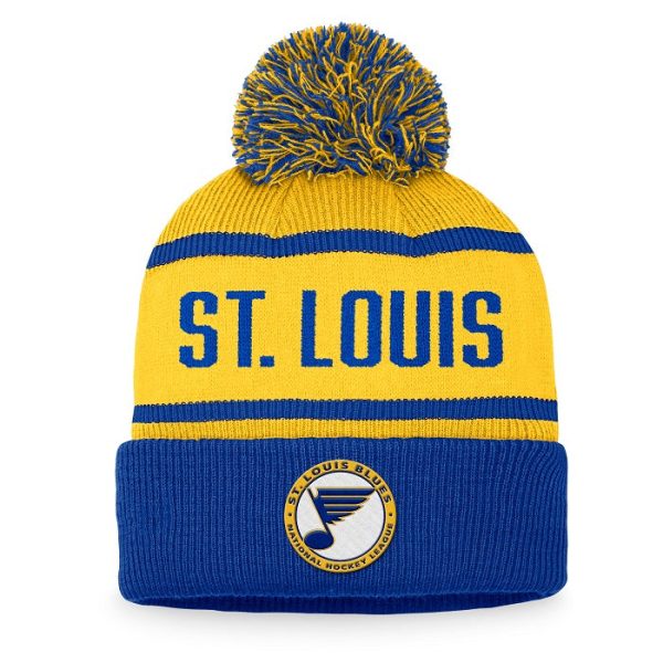 ST. LOUIS BLUES FANATICS CIRCLE LOGO POM KNIT HAT - BLUE GOLD For Discount