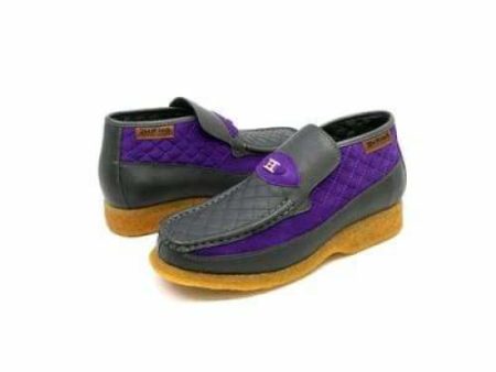 British Walkers Checkers Men s Gray and Purple Leather and Suede Slip On Online Hot Sale