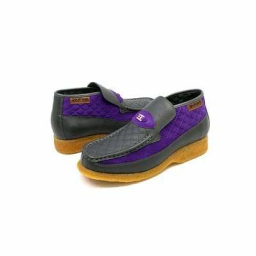 British Walkers Checkers Men s Gray and Purple Leather and Suede Slip On Online Hot Sale