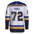 ST. LOUIS BLUES ADIDAS AUTHENTIC PRO-STITCH JUSTIN FAULK #72 ROAD JERSEY - WHITE on Sale