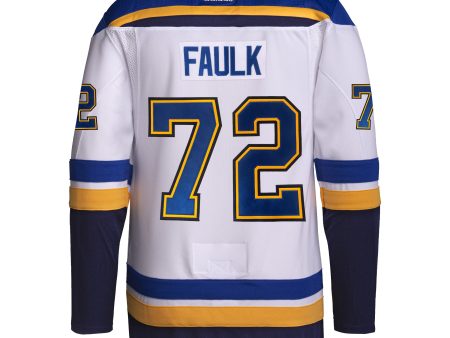 ST. LOUIS BLUES ADIDAS AUTHENTIC PRO-STITCH JUSTIN FAULK #72 ROAD JERSEY - WHITE on Sale