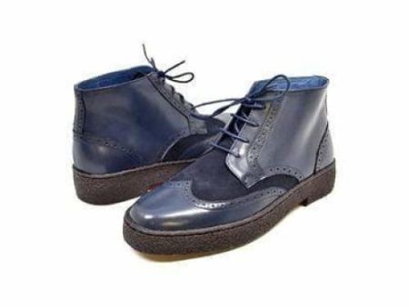 British Walkers Wingtip Limited Edition Men s Navy Blue Leather and Suede High Tops For Discount