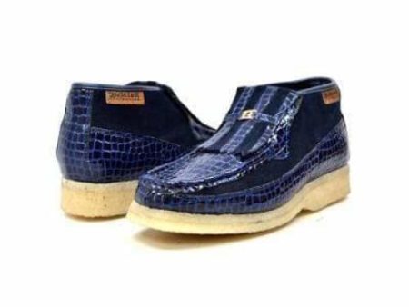 British Walkers Apollo Croc Men s Navy Blue Crocodile Leather and Suede Crepe Sole Boots For Sale