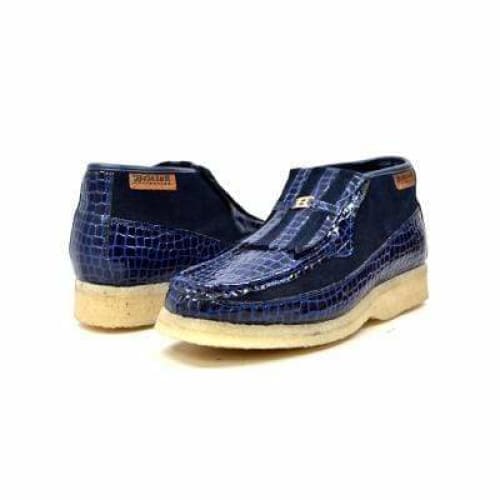 British Walkers Apollo Croc Men s Navy Blue Crocodile Leather and Suede Crepe Sole Boots For Sale