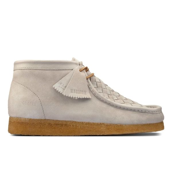 Clarks Originals Wallabee Boots Men s White Woven Suede Canvas 26159539 For Sale