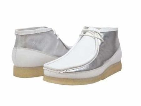 British Walkers Walker 100 Wallabee Boots Men s White and Silver Leather For Discount