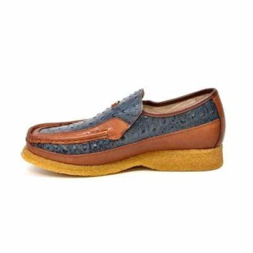 British Walkers Harlem Men s Blue and Tan Leather Crepe Sole Slip On Shoes For Sale