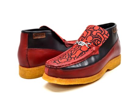 British Walkers Freedom Red Fabric Pattern Men s Leather and Suede Slip On For Sale