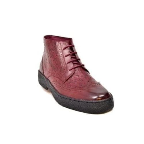 British Walkers Playboy Wingtip Men s Burgundy Ostrich Leather High Tops Boots Fashion