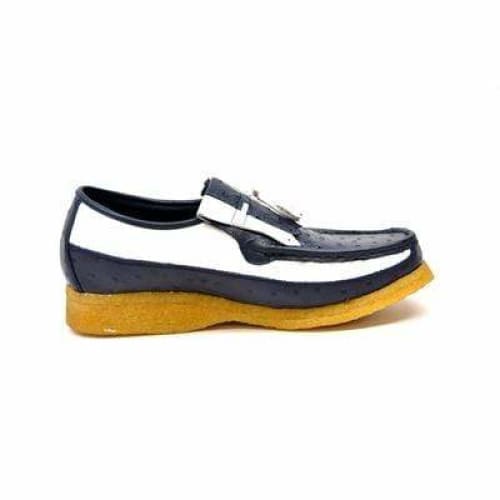 British Walkers Apollo Custom Made Men s Navy and White Ostrich Leather Slip On Hot on Sale