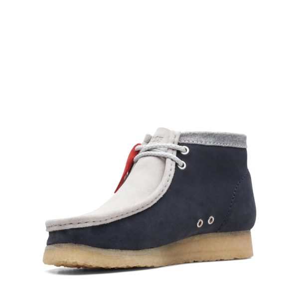 Clarks Originals Wallabee Boots VCY Men s Navy and Gray Suede 26165077 Hot on Sale