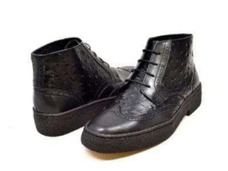 British Walkers Playboy Original Ostrich Wingtip Men s Black Leather and Ostrich High Tops Supply