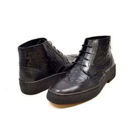 British Walkers Playboy Original Ostrich Wingtip Men s Black Leather and Ostrich High Tops Supply