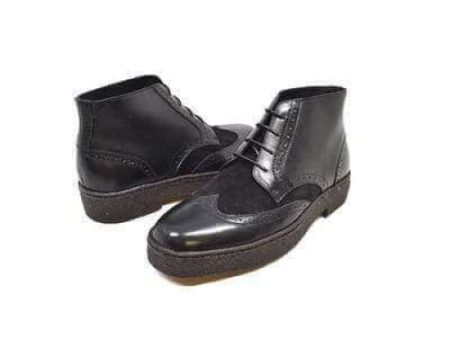 British Walkers Playboy Wingtips Custom Made Men s Two Tone Black Leather and Suede High Top Boots Online Hot Sale