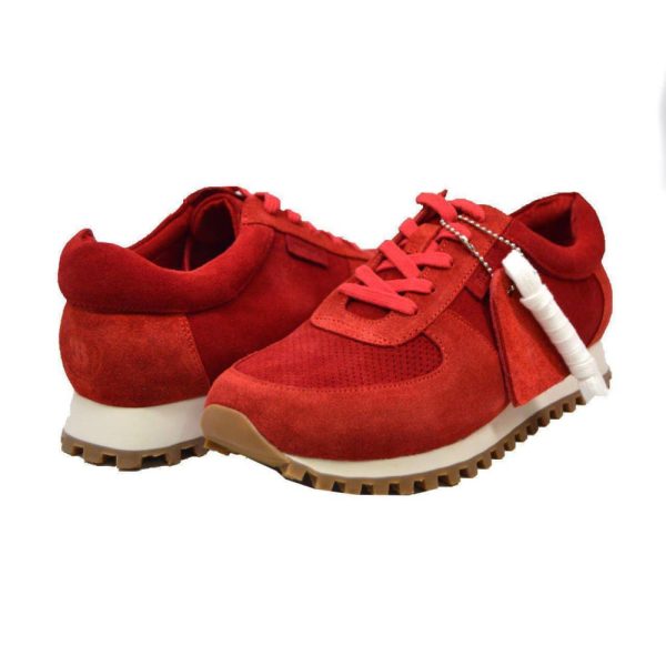 British Walkers Surrey Men s Red Leather and Suede Sneakers Cheap