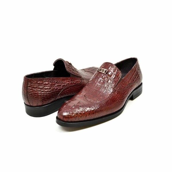 British Walkers Shiraz Men s Bordeaux Crocodile Leather Loafers Sale