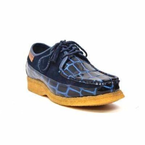 British Walkers Crown Croc Men s Navy Blue Crocodile Leather and Suede Lace Up Crepe Soles Fashion