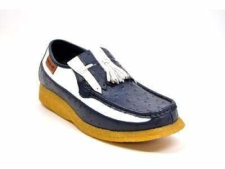 British Walkers Apollo Custom Made Men s Navy and White Ostrich Leather Slip On Hot on Sale