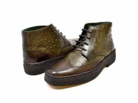 British Walkers Playboy Wingtips Limited Edition Men s Olive Green Ostrich Leather High Top Boots Hot on Sale