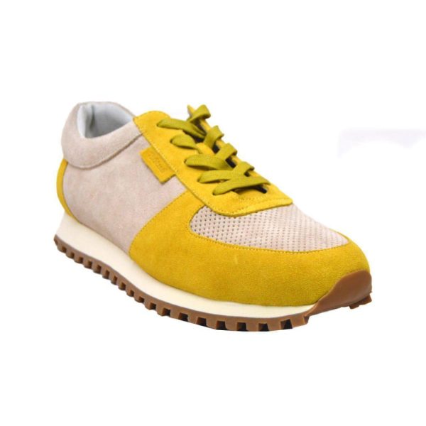 British Walkers Surrey Men s Yellow and Beige Leather and Suede Sneakers Cheap