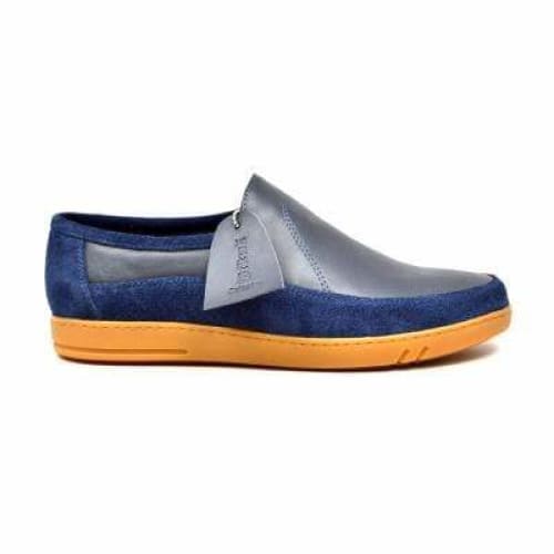 British Walkers Norwich Bally Style Men s Navy Blue Suede and Leather Slip Ons on Sale