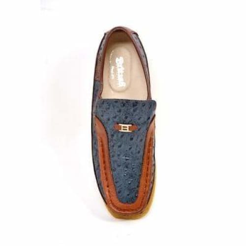 British Walkers Harlem Men s Blue and Tan Leather Crepe Sole Slip On Shoes For Sale