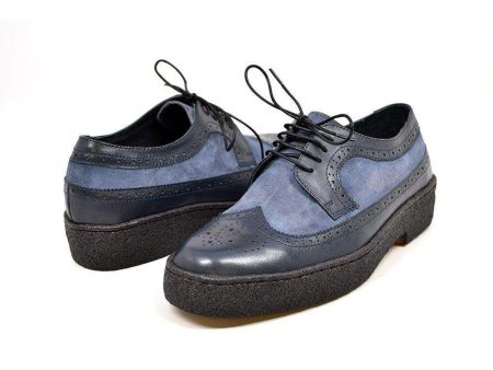 British Walkers Playboy Wingtips Men s Navy Blue Leather Crepe Sole Low Tops Discount