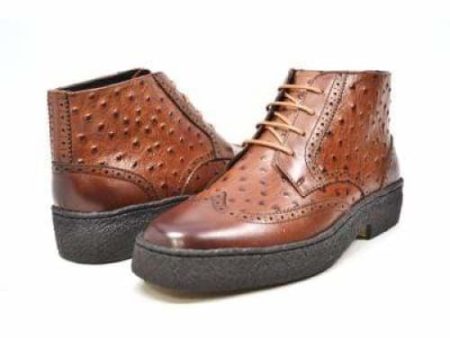 British Walkers Playboy Wingtips Limited Edition Men s Cognac Tan Ostrich Leather High Top Boots Online