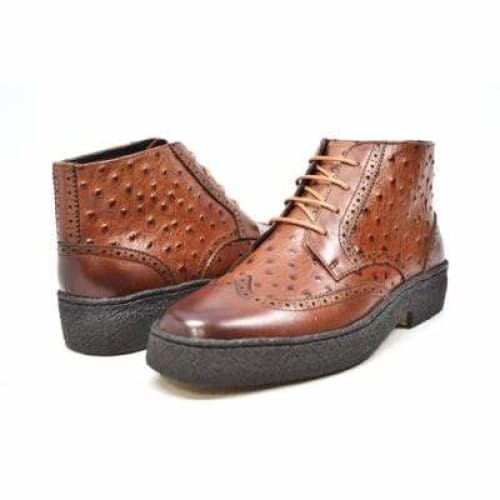 British Walkers Playboy Wingtips Limited Edition Men s Cognac Tan Ostrich Leather High Top Boots Online