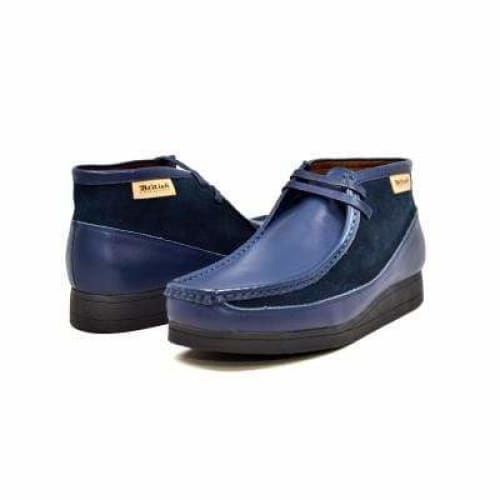 British Walkers New Castle Wallabee Boots Men s Navy Blue Leather and Suede Fashion