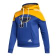 ST. LOUIS BLUES WOMENS ADIDAS 3 STRIPED NOTE HOODIE - ROYAL GOLD For Cheap