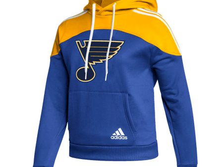 ST. LOUIS BLUES WOMENS ADIDAS 3 STRIPED NOTE HOODIE - ROYAL GOLD For Cheap