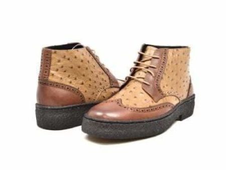 British Walkers Playboy Wingtip Men s Tan and Cognac Ostrich Leather High Tops For Cheap