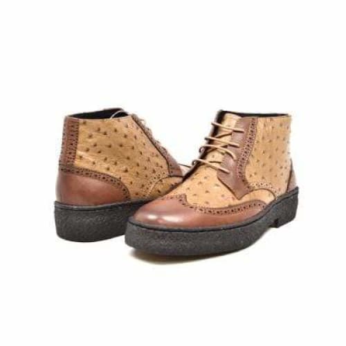 British Walkers Playboy Wingtip Men s Tan and Cognac Ostrich Leather High Tops For Cheap