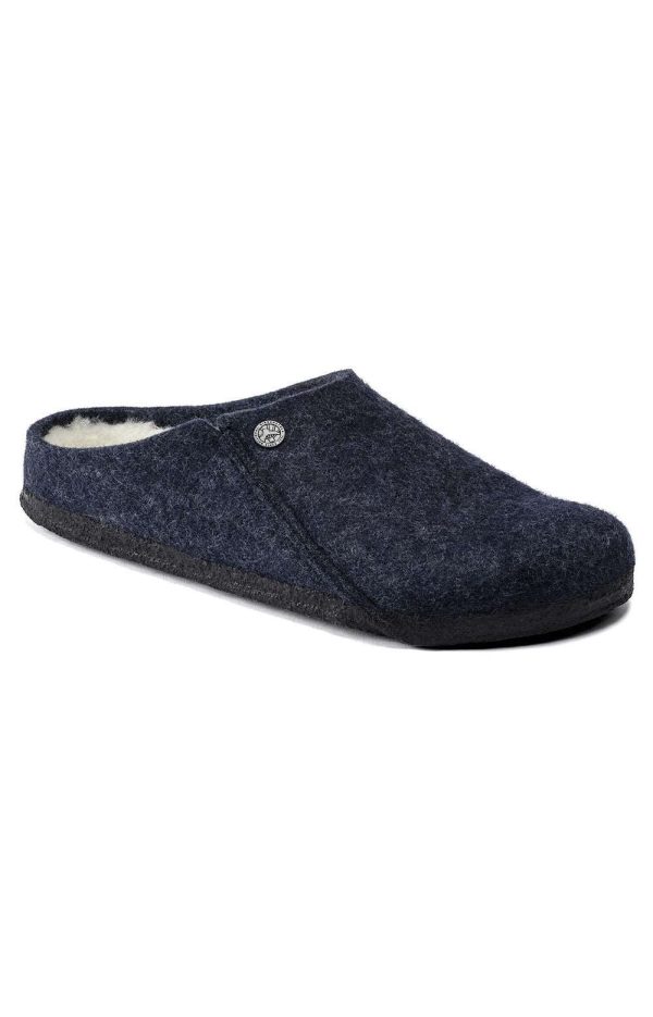 Birkenstock Zermatt Shearling Dark Blue Wool Felt Slippers 1017535 Sale