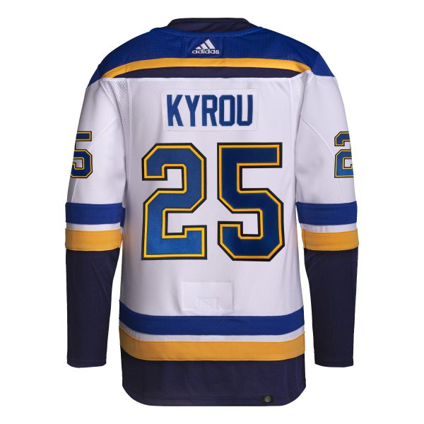 ST. LOUIS BLUES ADIDAS AUTHENTIC PRO-STITCH JORDAN KYROU #25 ROAD JERSEY - WHITE on Sale