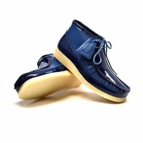 British Walkers Wallabee Boots Walker 100 Men s Navy Blue Patent Leather High Tops Fashion