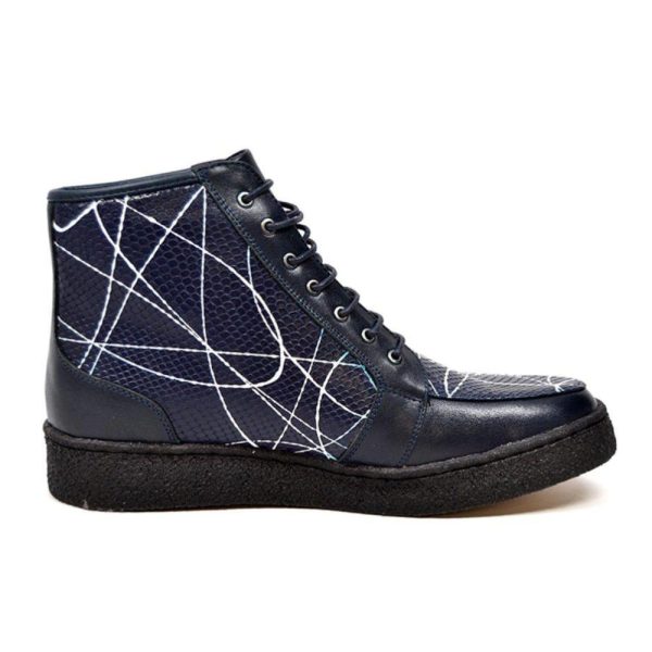 British Walkers Extreme Limited Edition Men s Navy Leather Linear Design High Tops Custom Made Sale