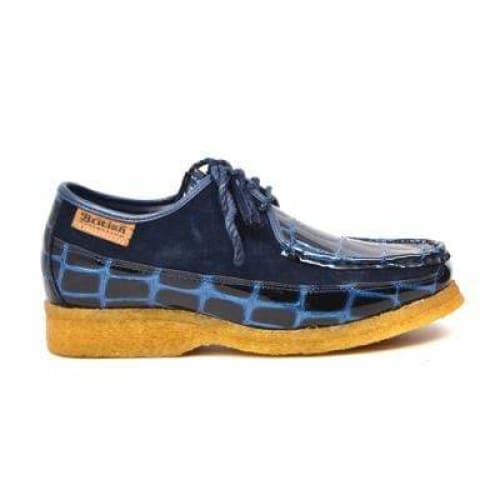 British Walkers Crown Croc Men s Navy Blue Crocodile Leather and Suede Lace Up Crepe Soles Fashion