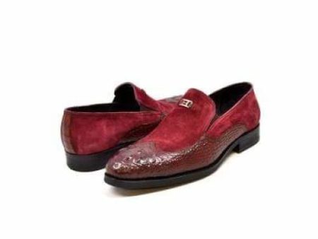 British Walkers Shiraz Crocs Men s Burgundy Crocodile Leather and Suede Loafers Online Sale