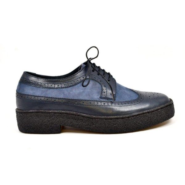 British Walkers Playboy Wingtips Men s Navy Blue Leather Crepe Sole Low Tops Discount