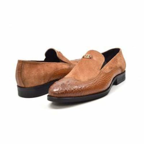 British Walkers Shiraz Men s Tan Crocodile Leather and Suede Loafers Online Hot Sale