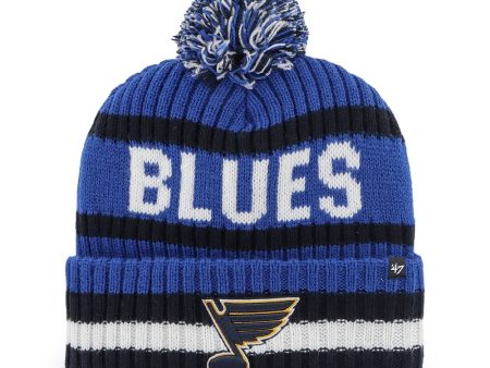 ST. LOUIS BLUES 47  NOTE STRIPED POM KNIT BEANIE - ROYAL For Sale