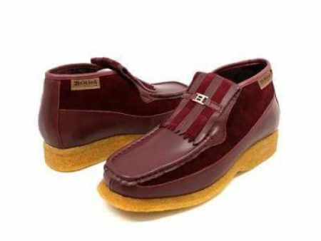 British Walkers Apollo Men s Burgundy Leather and Suede Crepe Sole Slip On Boots For Sale