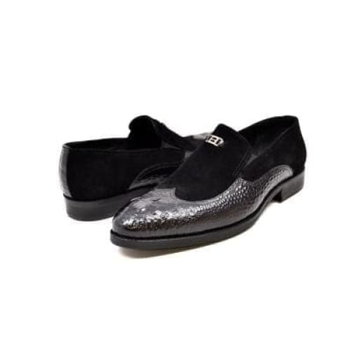 British Walkers Shiraz Crocs Men s Black Crocodile Leather and Suede Loafers Supply