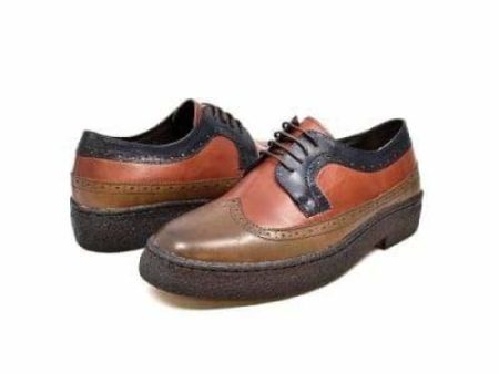 British Walkers Wingtip Men s 3 Tone Brown Rust and Navy Leather Oxfords For Discount