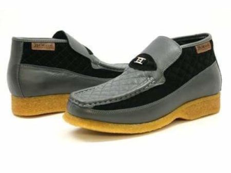 British Walkers Checkers Men s Black Leather and Gray Suede Slip Ons Online