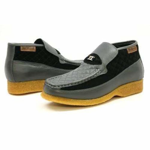 British Walkers Checkers Men s Black Leather and Gray Suede Slip Ons Online