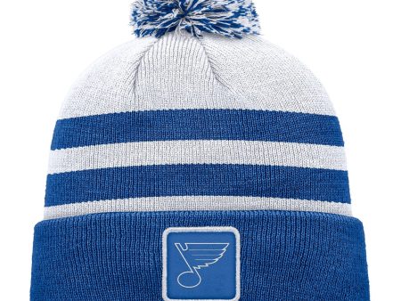 ST. LOUIS BLUES FANATICS STRIPED POM KNIT BEANIE - GREY ROYAL Online Hot Sale